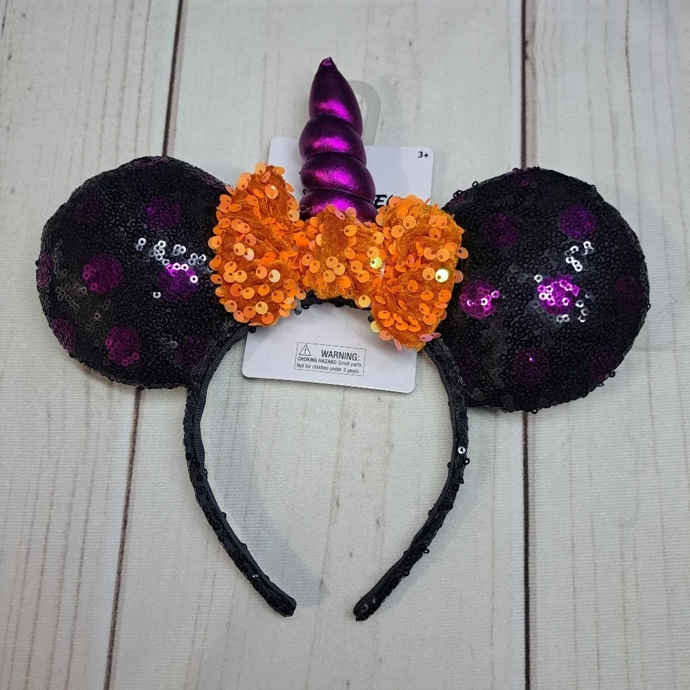 Disney Minnie Halloween Ears Unicorn Horn Headband - Black, Purple, Orange